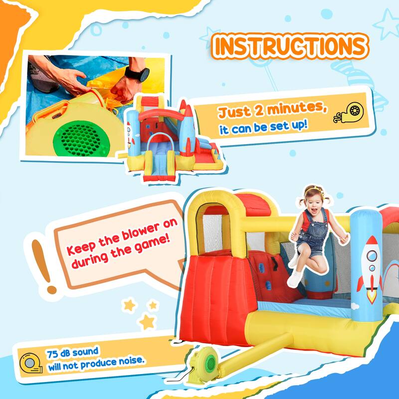 Outsunny Kids Inflatable Water Slide, 4-in-1 Bounce House Jumping Castle with 2 Slides, Climbing Wall, Trampoline - Colorful