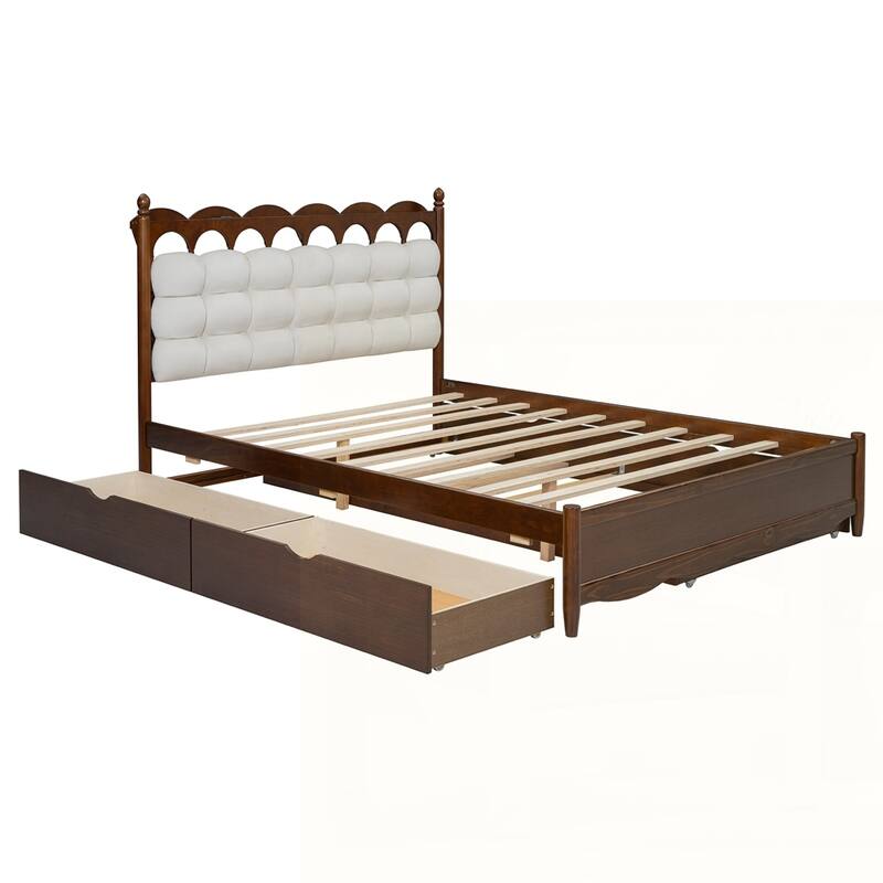 Wooden Storage Platform Bed with USB Ports