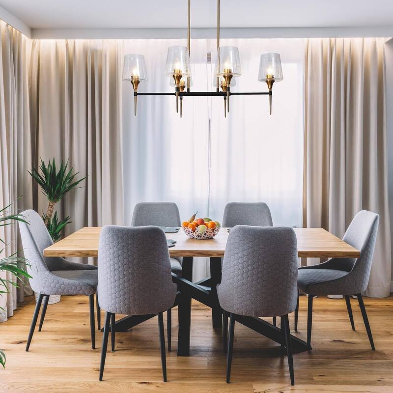 Modern Farmhouse 6-Light Black Gold Chandelier Seeded Glass Pendant Lights for Dining Room - L31.5'' x W15.5'' x H12''