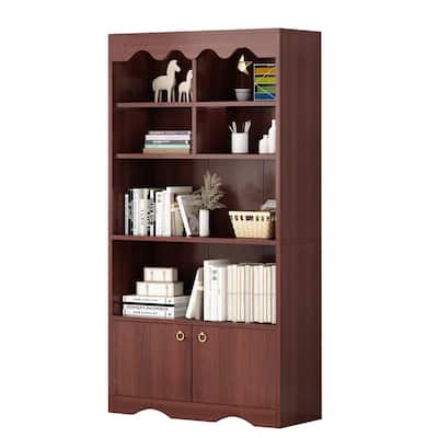 63 Inch Tall Bookshelf, Wood Bookcase with Doors, 5-Tier Book Shelf Storage Organizer, Modern Floor Standing