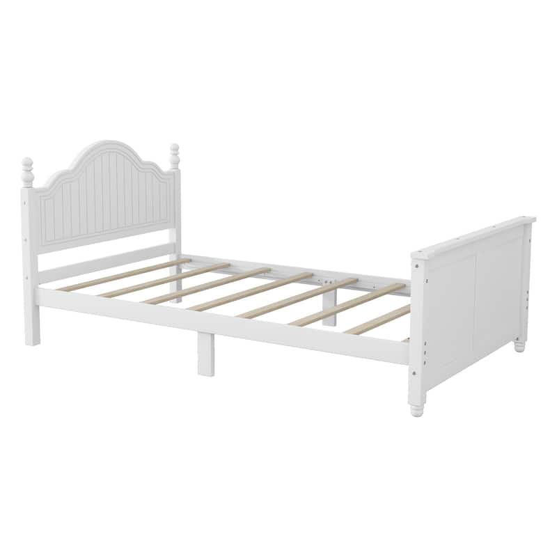 Kids Wooden Platform Bed with Headboard and Footboard, Low Profile Bed Frame with Removable Guardrail Design