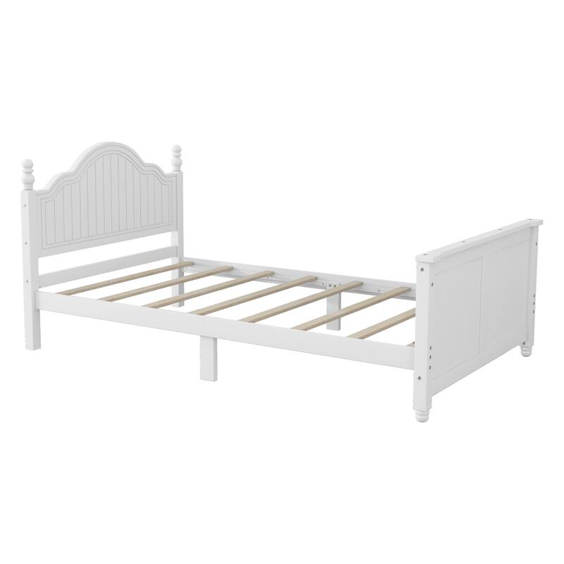 White Twin Size Wood Platform Bed with Headboard, Footboard, and Safety Guardrails for Kids