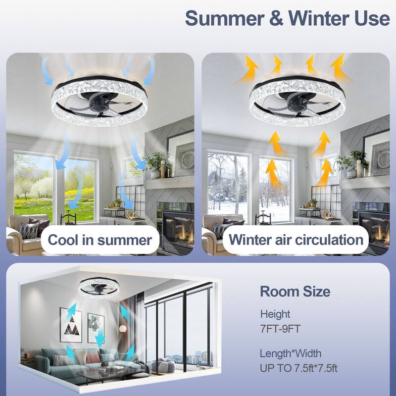 Low Profile Ceiling Fan with Light: 20-16 Inch, App Remote Control, Dimmable 3 CCT LED, 6 Wind Speeds, Ultra Quiet