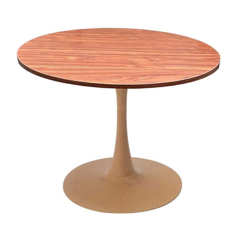 Bristol 36" Round Dining Table - MDF Wood Top with Natural Wood Steel Pedestal Base - Modern Kitchen & Dining Room Table - Cognac Brown
