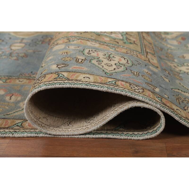 Blue Tabriz Persian Vintage Area Rug Hand-Knotted Wool Carpet - 9'6" x 12'8"
