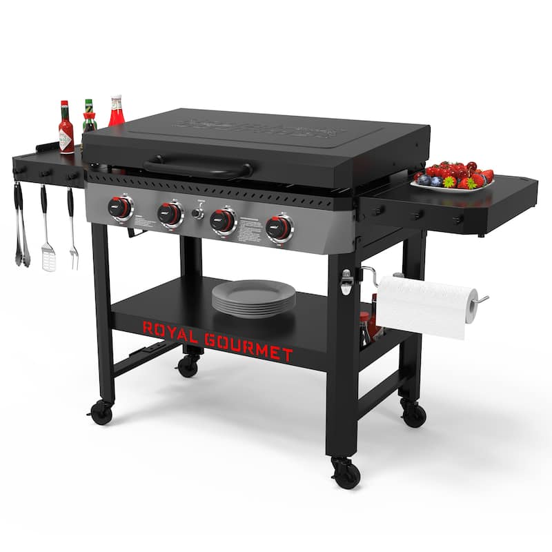 Royal Gourmet 34-Inch 4-Burner Propane Gas Griddle with Hood , Black