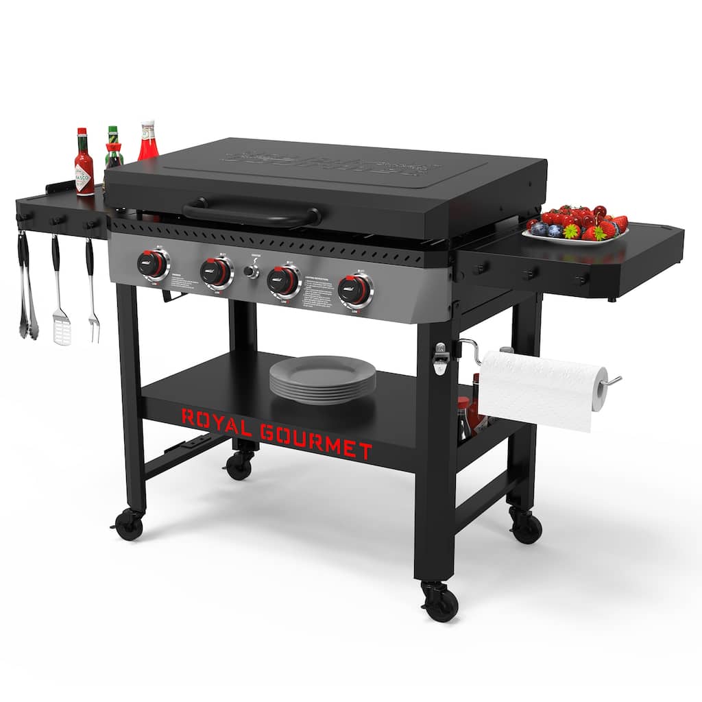 Royal Gourmet 34-Inch 4-Burner Propane Gas Griddle with Hood , Black