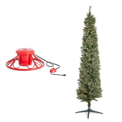 Home Heritage Rotating Tree Stand Base w/Stanley 7' Skinny Pencil Christmas Tree