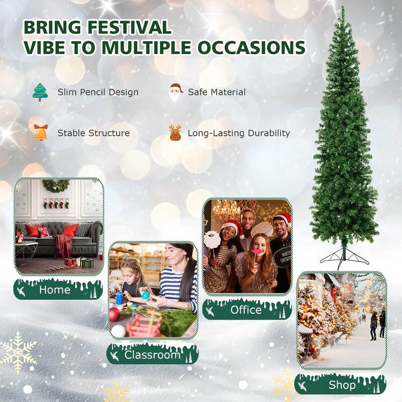 Costway 7ft Pre-lit PVC Artificial & Pine Needles Half Christmas Tree