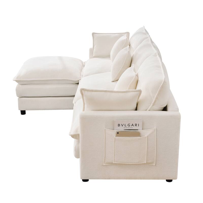 L-Shaped Modular Sectional Sofa with Movable Storage Ottoman, Comfy Cashmere Deep Seat Cloud Couch, Lounge Sofa with Pillows