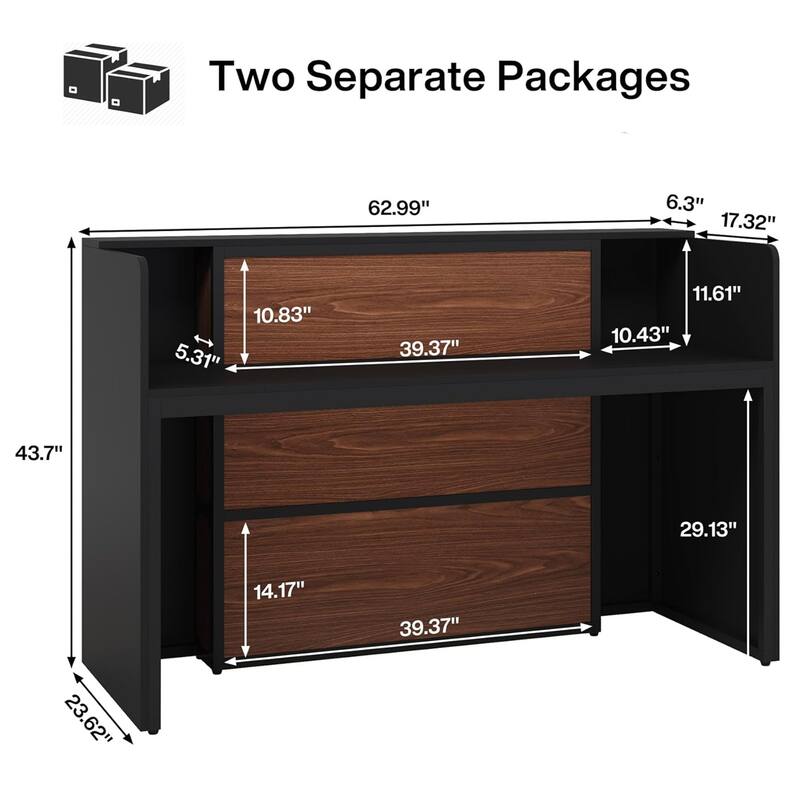 63-Inch Reception Counter with LED Lights, Lectern Podium/Checkout Desk for Office, Lobby, Salon, Retail, Classroom