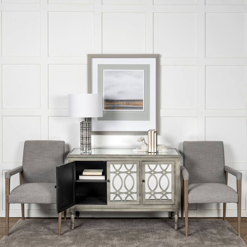 Grey Fabric King Louis Arm Chair, Brown Wood Legs and Modern Style - 23.8” L x 28” W x 36” H
