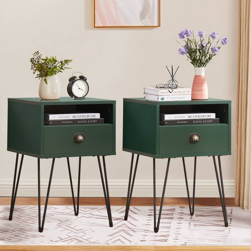 Javlergo Set of 2 Nightstand with Open Compartment & Drawer