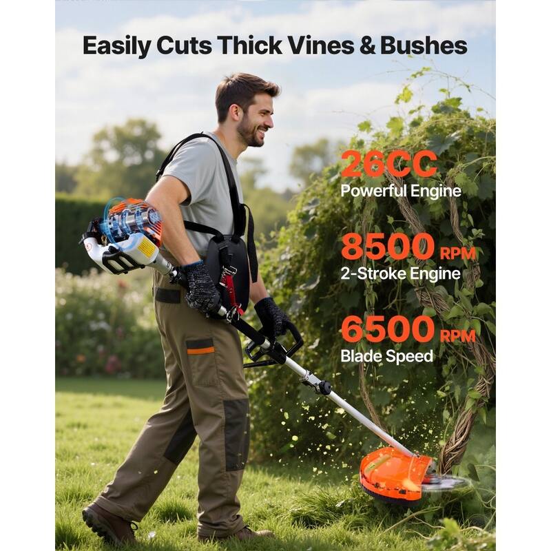 Powerful 26CC 2-Stroke Gas Hedge Trimmer with Adjustable Head for Yard and Garden Use - Hedge 91.02 x 9.45 x 8.86 in