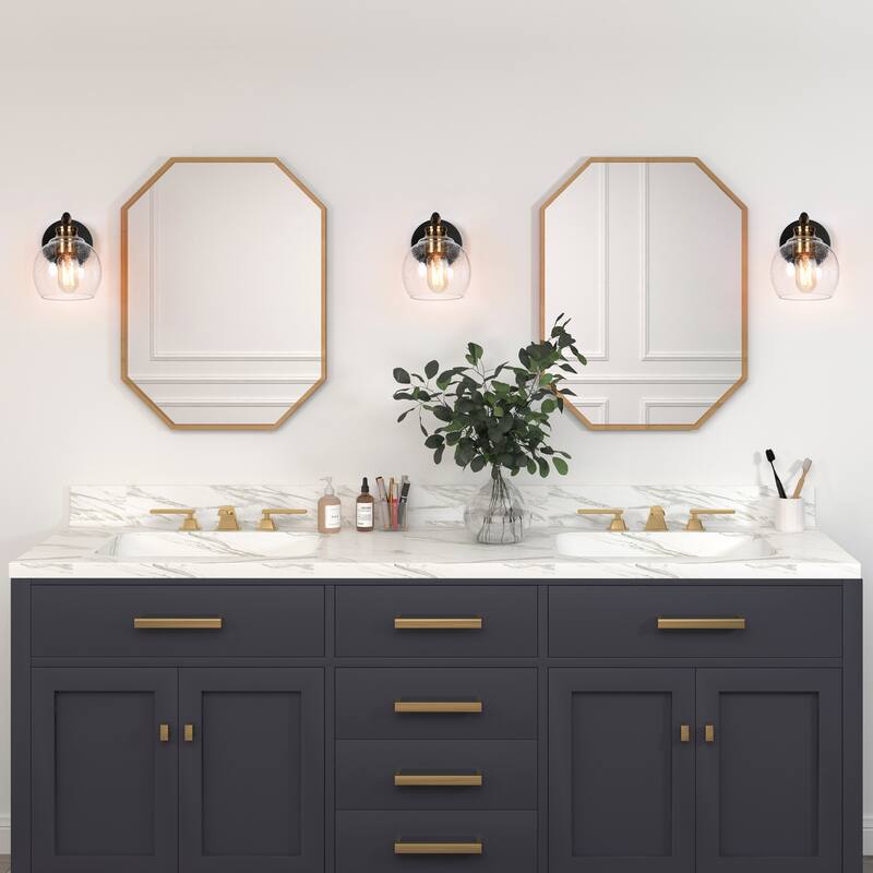 Iain Modern Black Gold 1-Light Seeded Glass Wall Sconce Bathroom Vanity ...