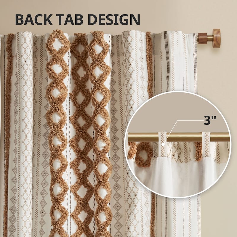 INK+IVY Imani Cotton Printed Single Curtain Panel with Chenille Stripe and Lining