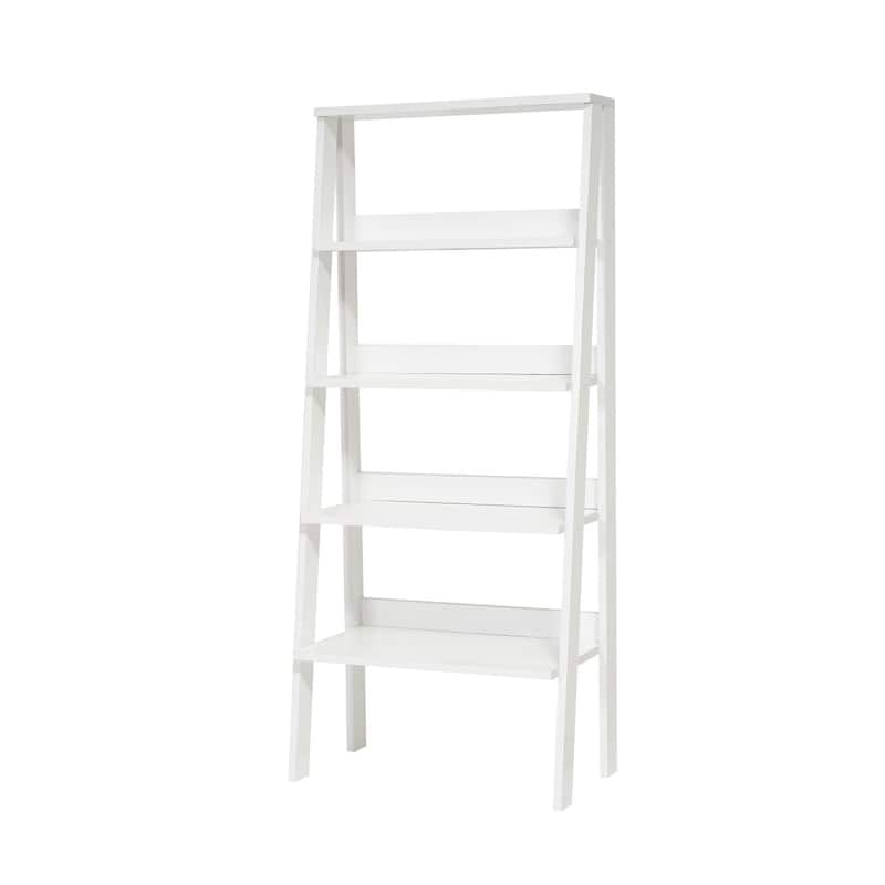 Otavio 5 Tier Modern Ladder Bookshelf Organizers, Wood Frame Bookshelf for Small Spaces in your Living Rooms - White