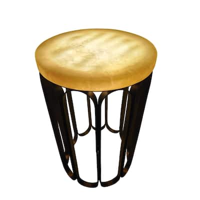 Modern Resin Marble Top and Antique Copper Base SideTable - Stylish Accent Furniture with Illuminated Top