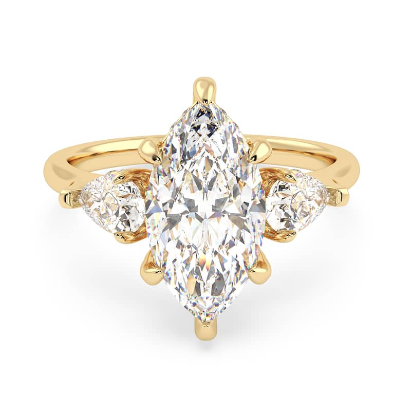 Auriya 14k Gold 6 1/5ctw Marquise 3-Stone Hidden Halo Diamond Engagement Ring (F-G VS) - Yellow - 5.5