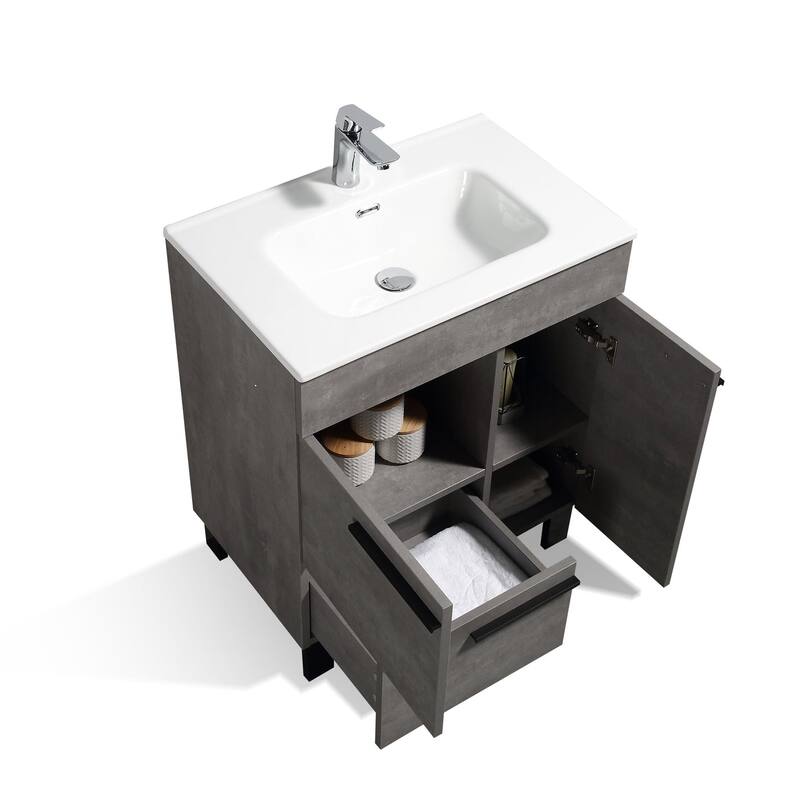 Freestanding Bathroom Vanity Set in Concrete Grey with Integrated Ceramic Sink