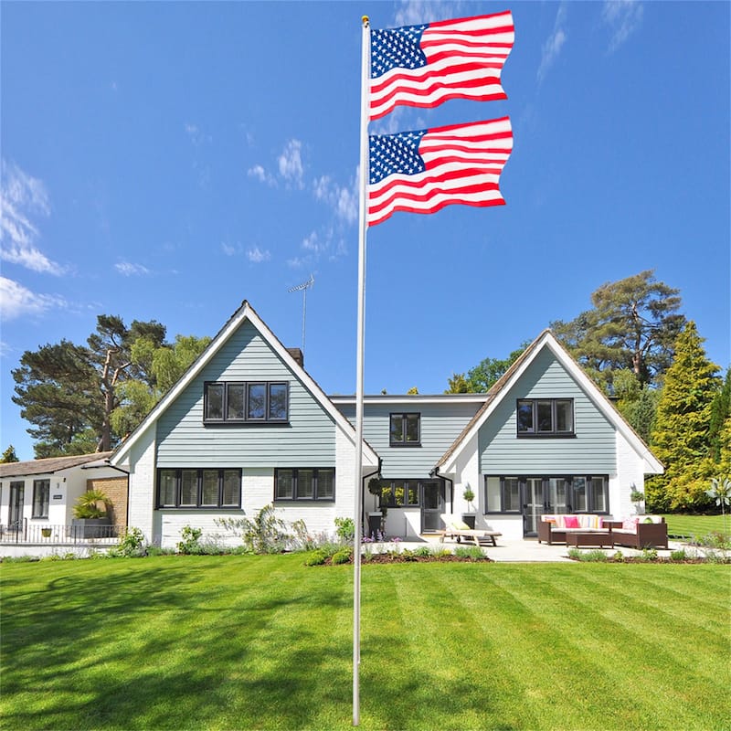 20ft Outdoor Sectional Halyard Pole US America Flag Flagpole Kit - Red