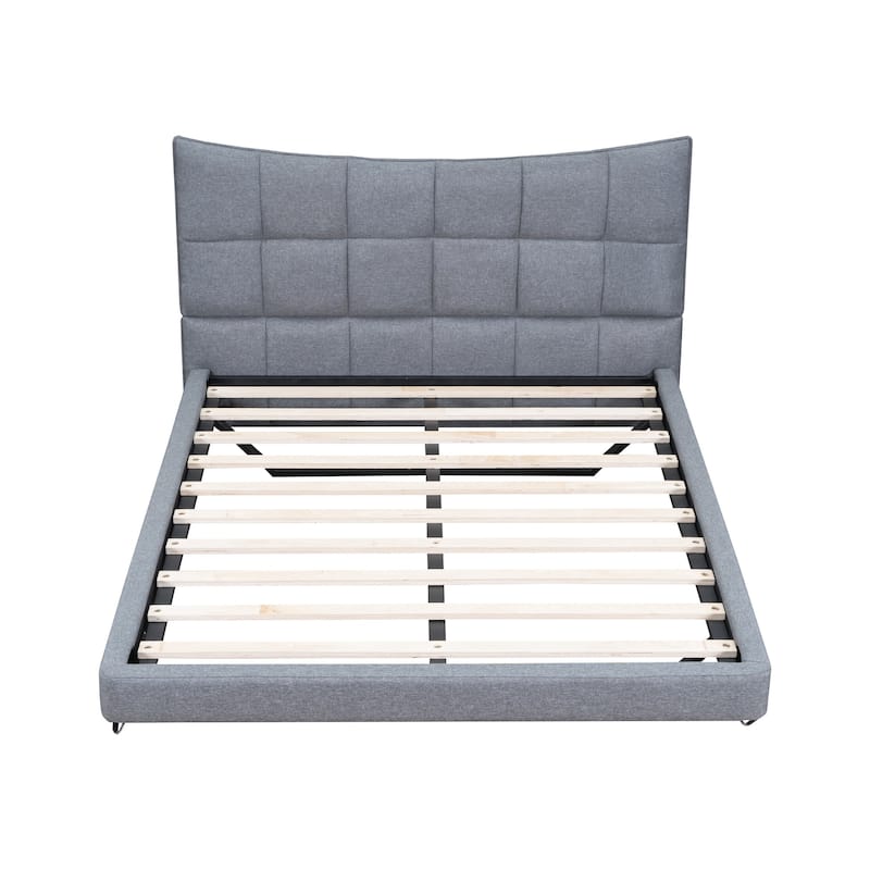 HomeRoots Gray Tufted Upholstered Full Bed Frame With LED Lighting And USB