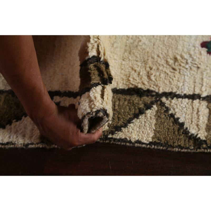 Geometric Moroccan Oriental Area Rug Wool Handmade Dining Room Carpet - 9'0" x 12'4"