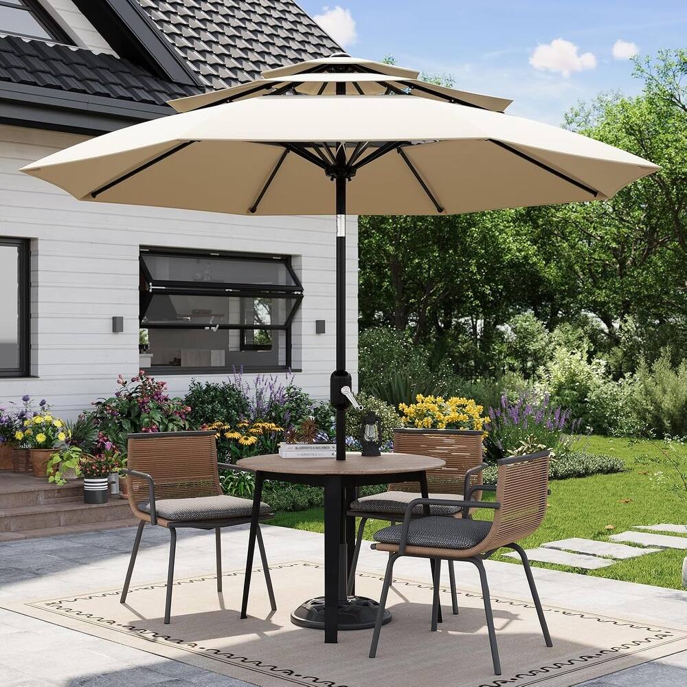 3-Tier 10Ft Patio Umbrella, Easy Crank and Push Button Tilt for Pool, Deck, Yard, Garden (No Base)