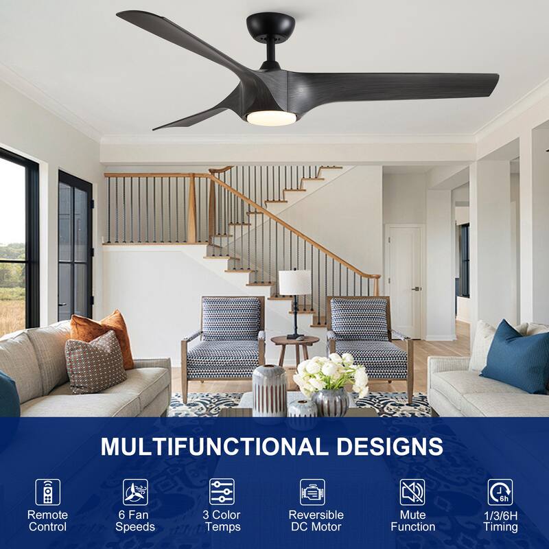 YUHAO 56 inch 6 Speed Quiet DC Motor Indoor Matte White Ceiling Fans with Lights and Remote Control