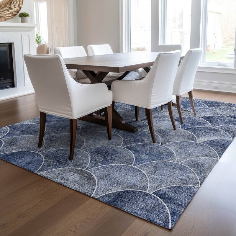 Machine Washable Indoor/ Outdoor Chantille Contemporary Rug - Blue - 10' x 14'