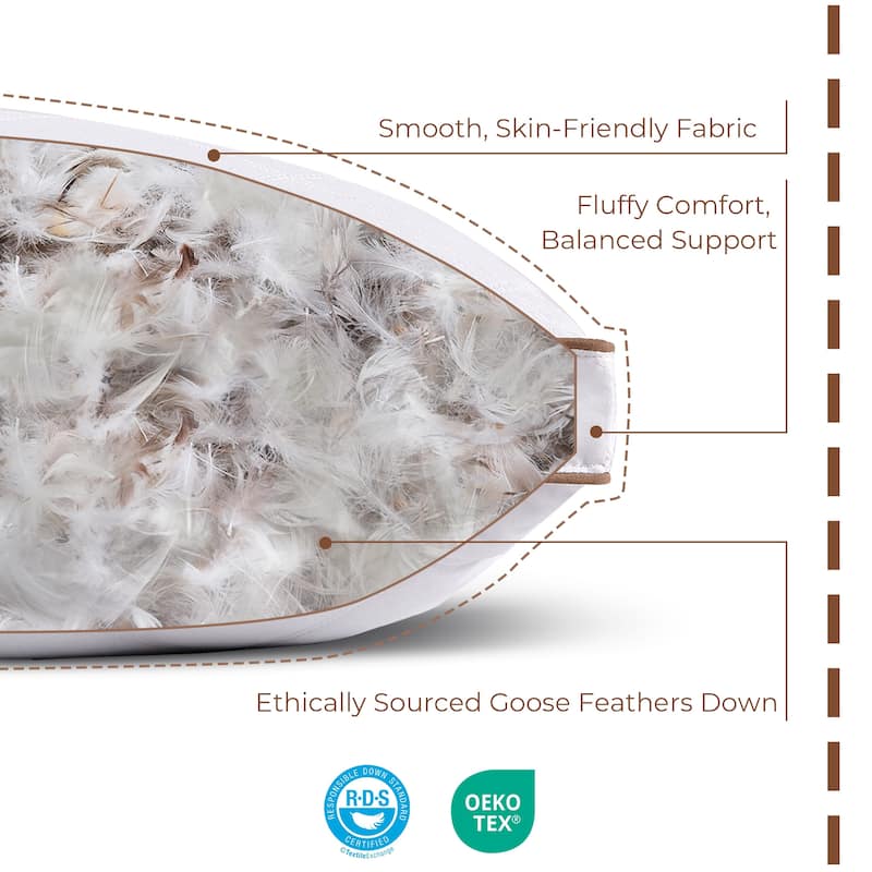 The Beyond Bed™ Set of 2 Goose Feather Down Gusseted Bed Pillow with Breathable Cotton Cover - White