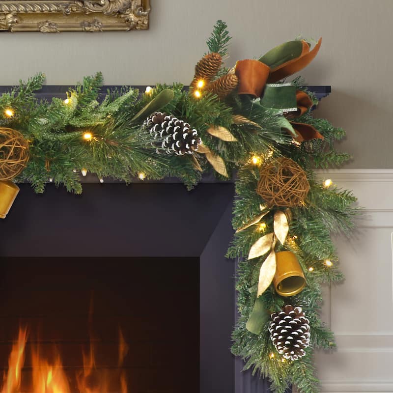 Puleo International 9 ft. x 10 in. Pre-Lit Decorated Artificial Garland