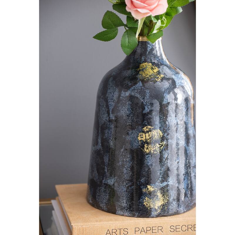 D6.7x10.2" Blue and Gold Decorative Glass Flower Vase