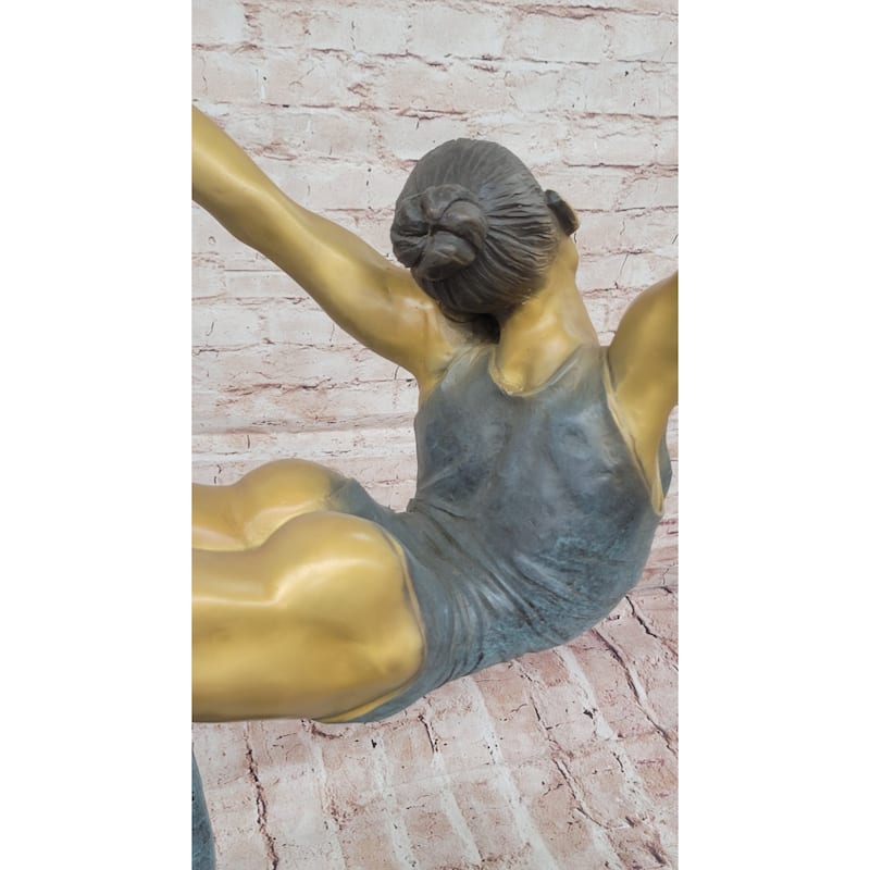 Bronze Ballerina Sculpture – Modern Gold And Blue Patina Ballet Dancer Statue