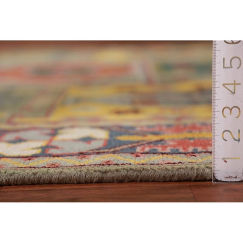 Green Geometric Kazak Oriental Area Rug Hand-Knotted Wool Carpet - 8'0" x 10'2"