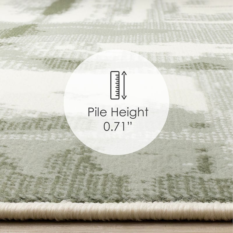 Cream Green Distressed Abstract High Traffic Area Rug