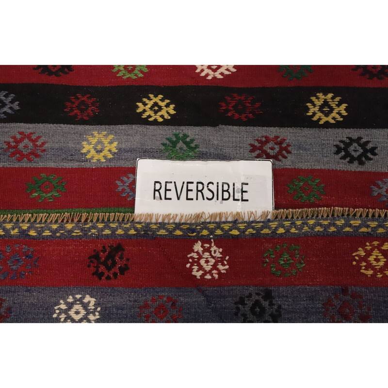 Hand Woven Oriental 100% Wool Carpet Southwestern Tribal Multi-Colored Kilim Area Rug - 9' 8'' X 5' 5''