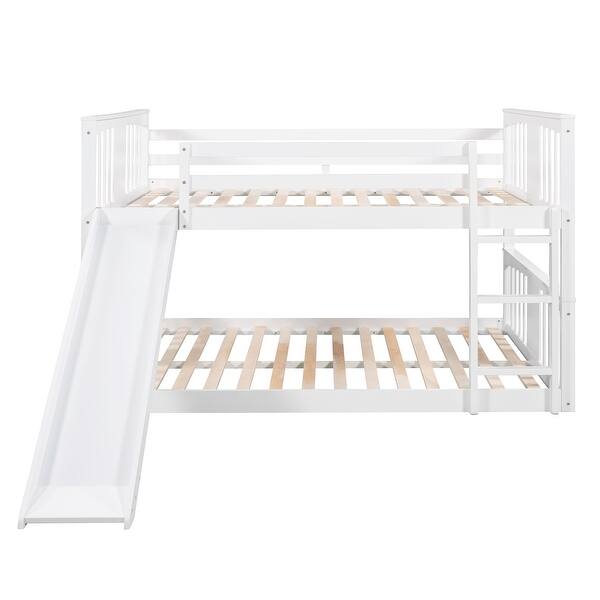 slide 2 of 24, Full Over Full Bunk Bed with Slide, Ladder, and Pine Frame White