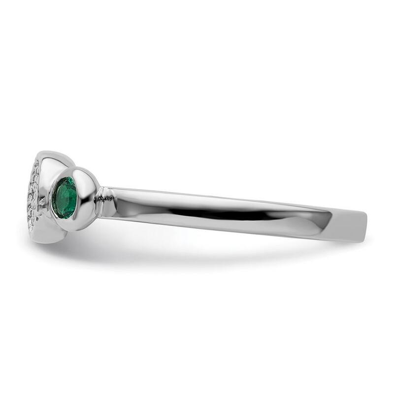 Curata 925 Sterling Silver Bezel Polished Prong set Stackable Expressions Db Round Cr. Emerald and Dia. Ring