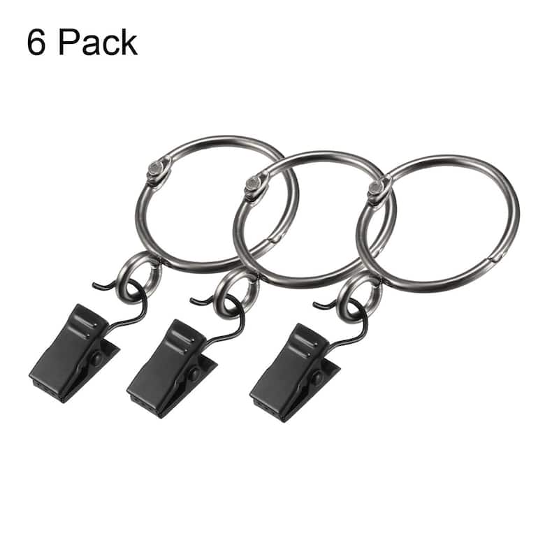 6 Pack Curtain Clips Rings Drapery Shower Ring w Clips 1.26" Interior Dia Black