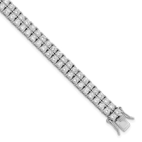 925 Sterling Silver Cheryl M Rhodium-plated Cubic Zirconia Tennis Bracelet, 7.5" (W-6.5mm)