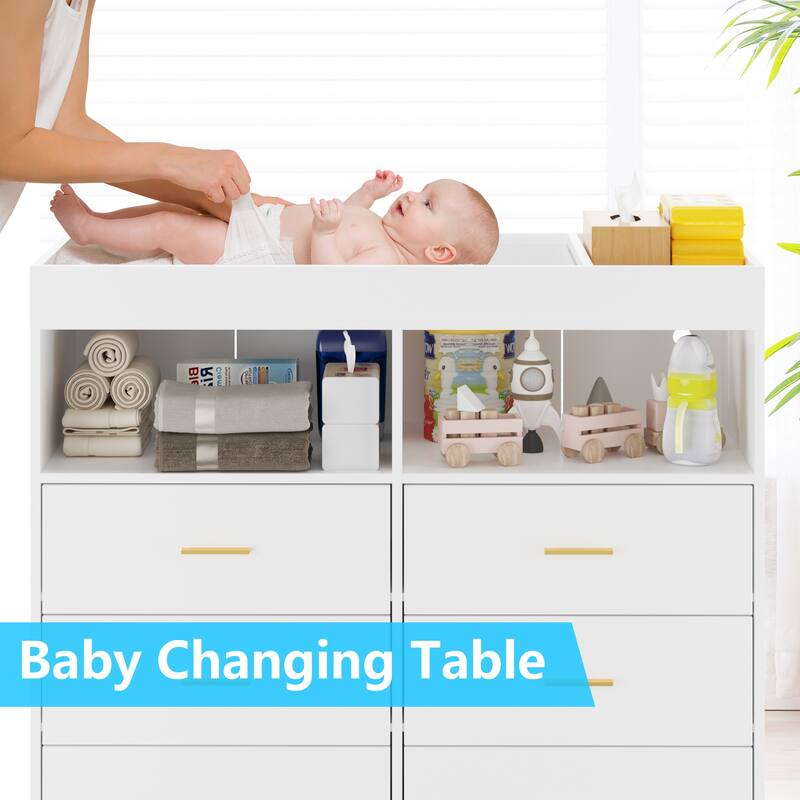 Dresser for Bedroom with 6 Drawers, Baby Changing Table Dresser with Changing Pad