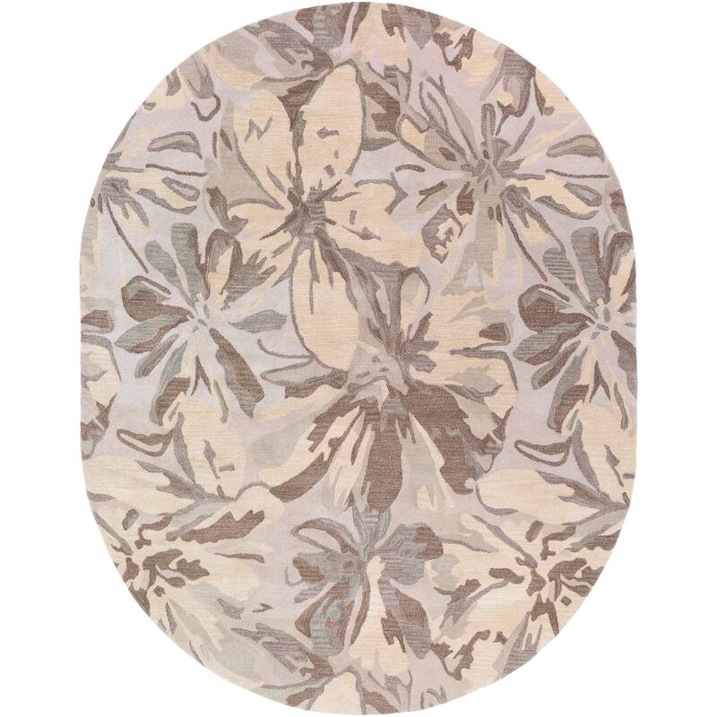 Handmade Putty Transitional Floral Wool Area Rug