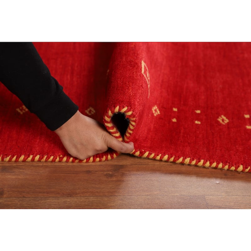 Red Gabbeh Oriental Area Rug Hand-Knotted Modern Wool Carpet - 5'7"x 7'9"