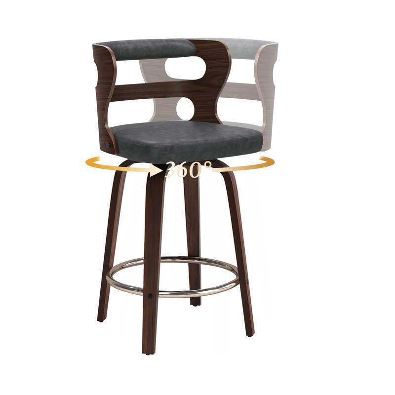 LUE BONA 26"H Modern Walnut Swivel Counter Height Stools, Bar Stools with Backs Set of 3 - 26" H