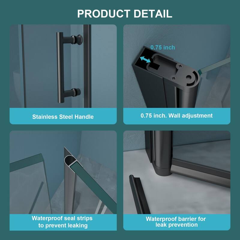 Bifold Semi-Frameless Shower Door in Black Finish