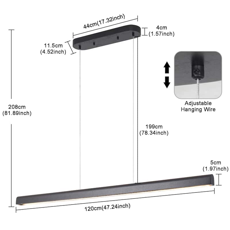 Starsky 1-Light Farmhouse Rustic Wooden Linear Pendant Integrated LED 3000K Kitchen Island Lights