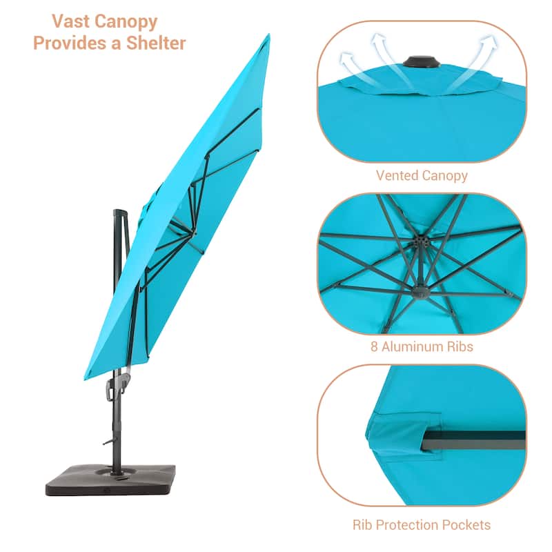 BONOSUKI Outdoor 11.5x9FT Cantilever Patio Umbrella 360 Rotation w/Base