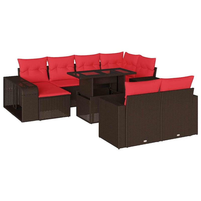 vidaXL Patio Sofa Set with Cushions Table and Couches 11 Piece Poly Rattan