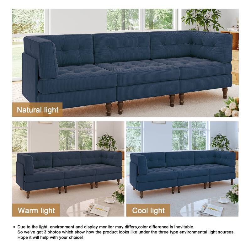 98"W Modular Upholstered Corduroy Sectional Sofa for Living Room